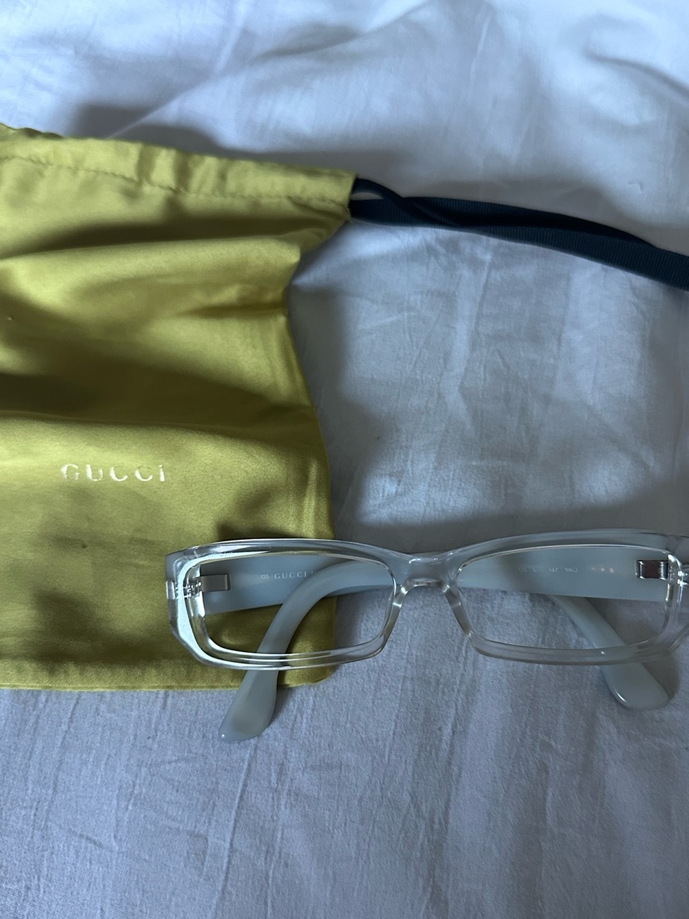 Gucci Clear Translucent Rectangle Glasses with Yellow Dust Pouch
